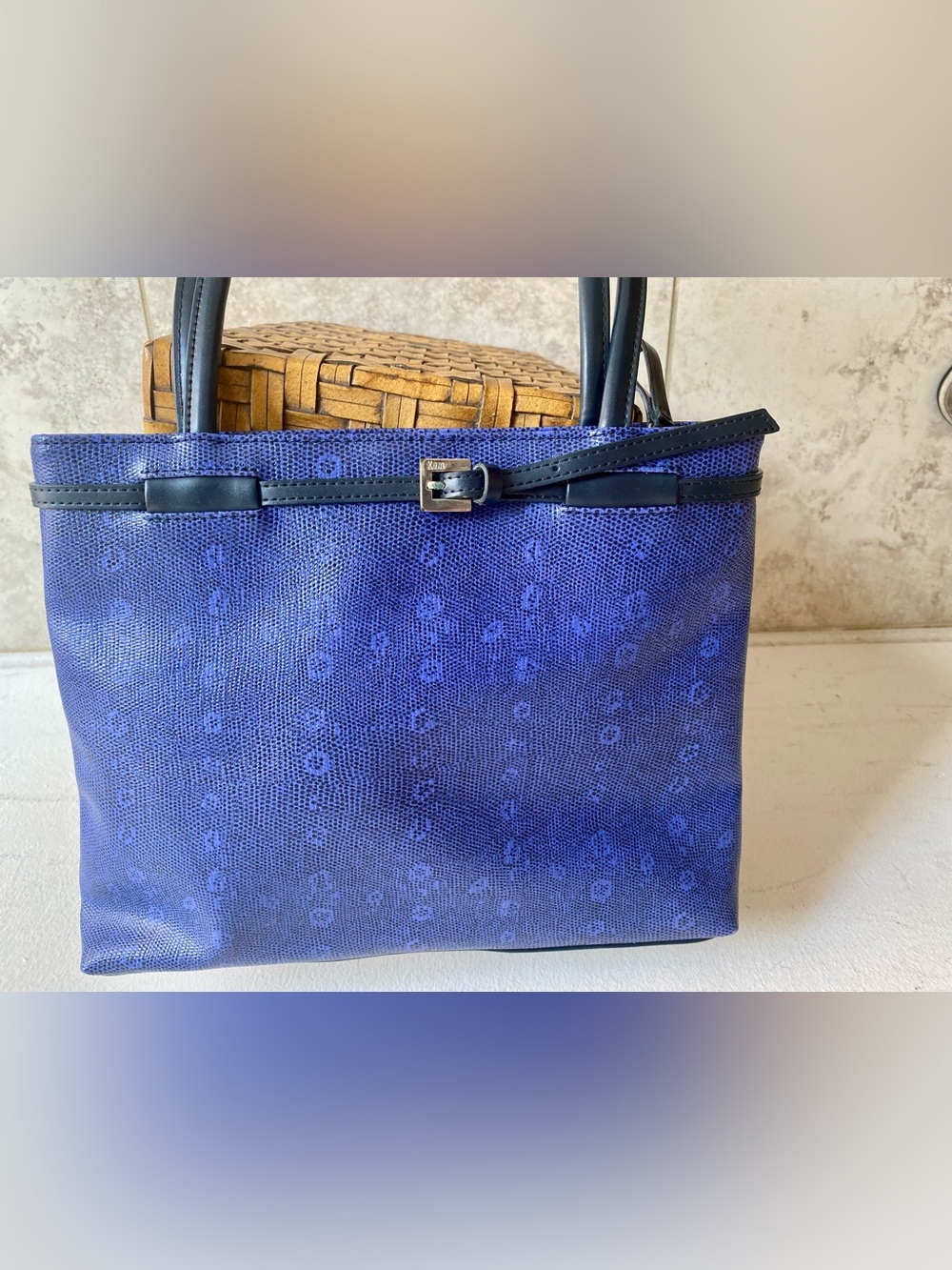 KEM Women's Bag, Textured Indigo Blue with Black Straps